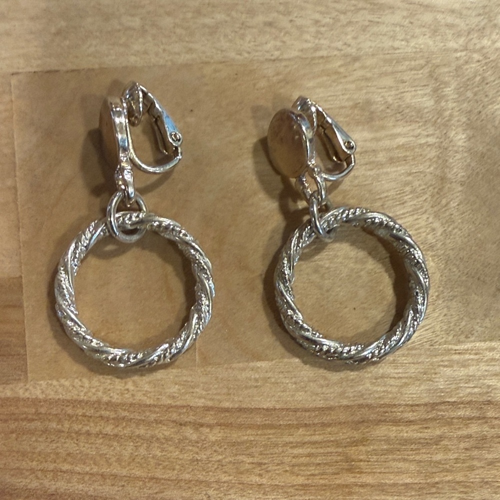 Vintage Silver Clip On Hoop Earrings